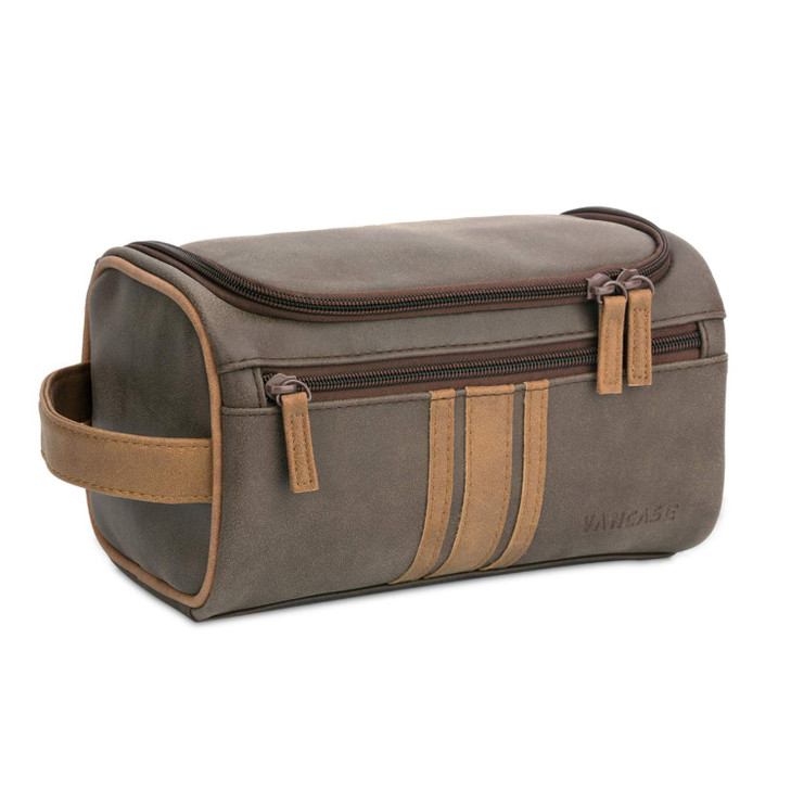 Vancase Toiletry Bag for Men Vintage Leather Dopp Kit Hanging Shaving Bag Portable Bathroom Shower Organizer for Travel