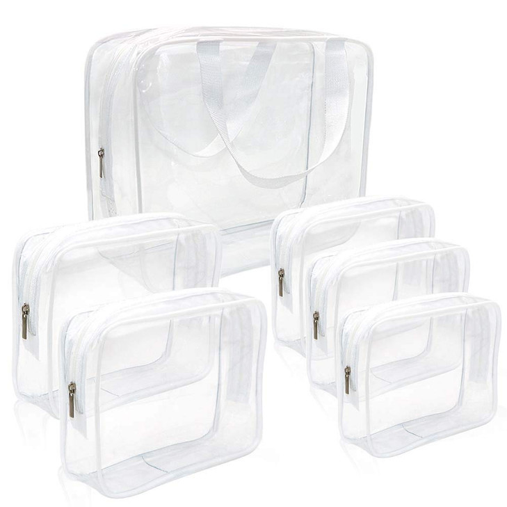 APREUTY Clear Makeup Bags TSA Approved 6Pcs Cosmetic Makeup Bags Set Clear PVC with Zipper Handle Portable Travel Luggag