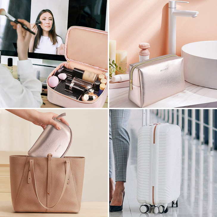MAANGE 3 Pcs Makeup Bag Portable Travel Cosmetic Bag Large Makeup Bag Organizer with Gold Zipper Waterproof Toiletry Bag