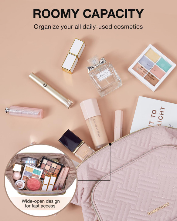 BAGSMART Travel Makeup Bag Cosmetic Bag Make Up Organizer CaseLarge Wideopen Pouch for Women Purse for Toiletries Access