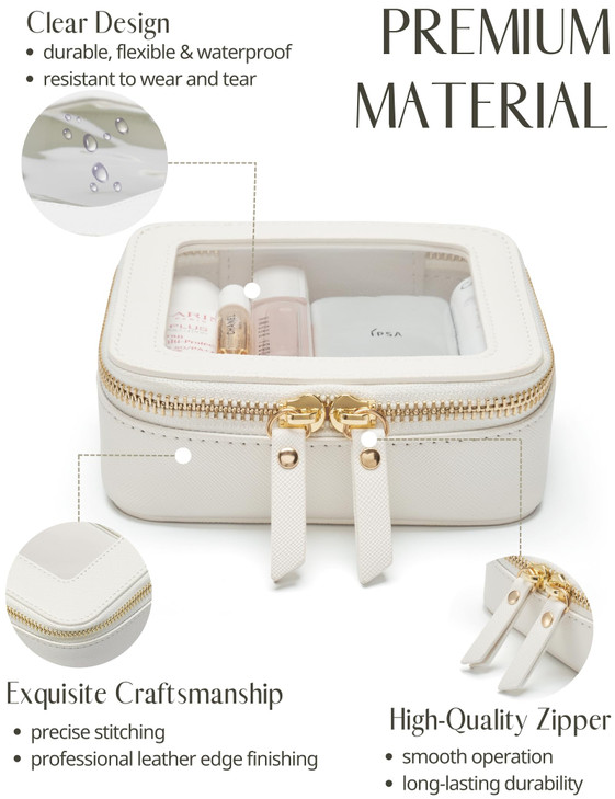 Small Cosmetic Bag for Purse Mini Makeup Bag for School Cute Clear Make Up Pouch for Travel Tiny Leather White Make Up O