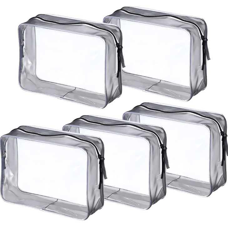 5 Pack Clear PVC Zippered Toiletry Carry Pouch Portable Cosmetic Makeup Bag for Vacation Bathroom and Organizing Transpa