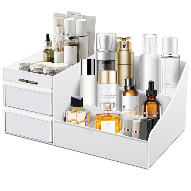 Large Makeup Organizer with Drawers MultiFunctional Vanity and Countertop Storage for Cosmetics Skincare Perfume Nail Po