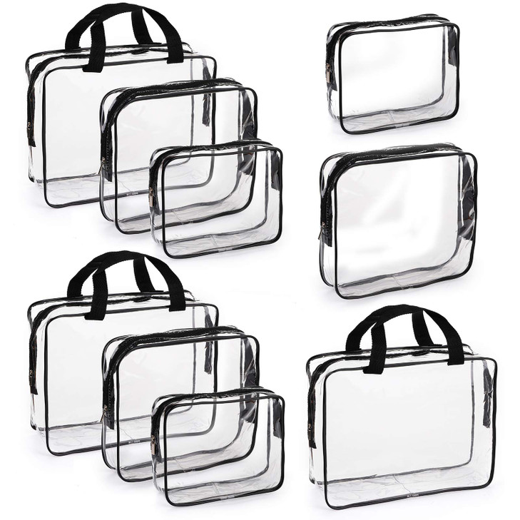 Hedume Set of 9 Clear Makeup Bags TSA Approved Clear Toiletry Bag Set Waterproof PVC with Zipper Handle Portable Travel