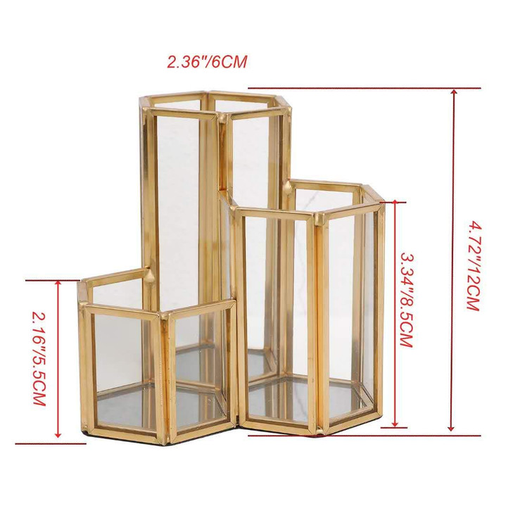 K COOL Makeup Brush Holder Organizer 3 Slot Gold Metal Cosmetics Brushes Storage Brushes Cup for Vanity Desk Dresser Bat
