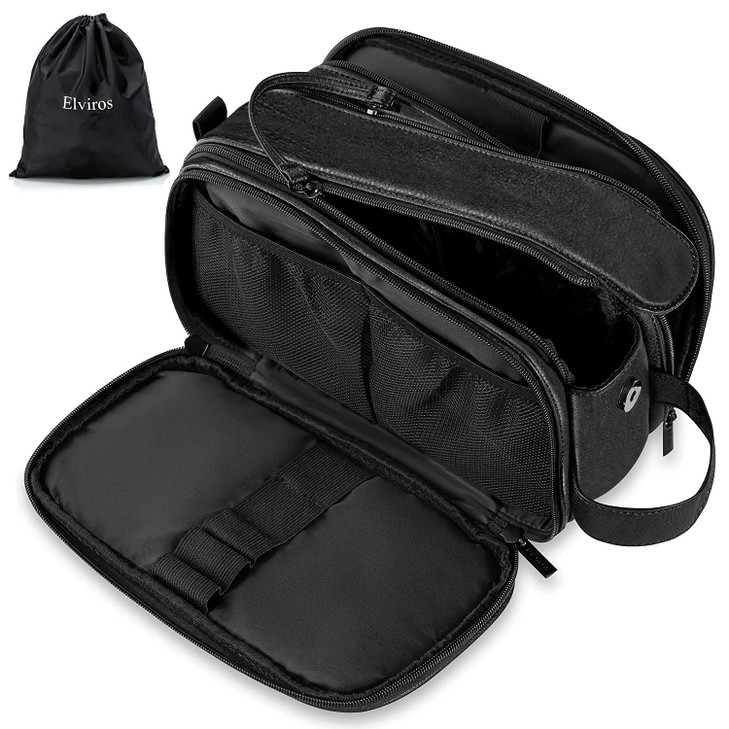 Elviros Travel Toiletry Bag for Men Shaving Dopp Kit Waterresistant Bathroom Small Toiletries Organizer PU Leather Cosme