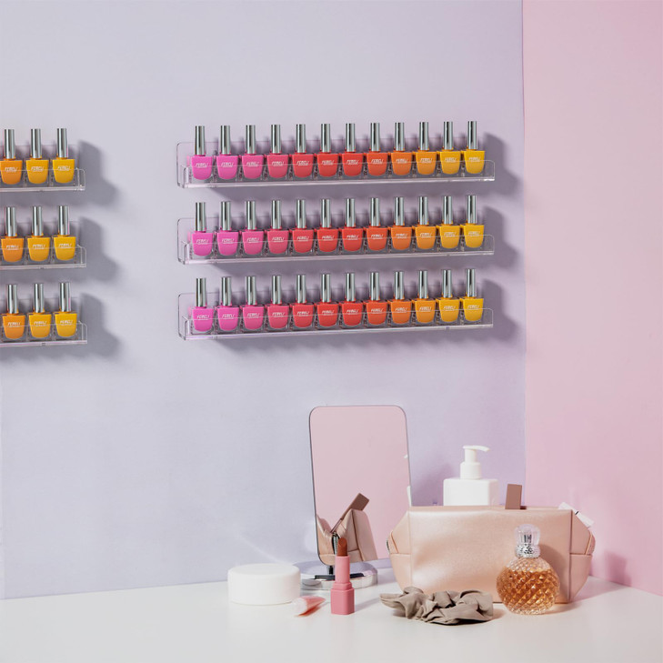 FEMELI Nail Polish Wall Rack 6 Shelves 15 Inch Clear Acrylic Nail Polish Organizer for 6690 Bottles MultiPurpose Acrylic