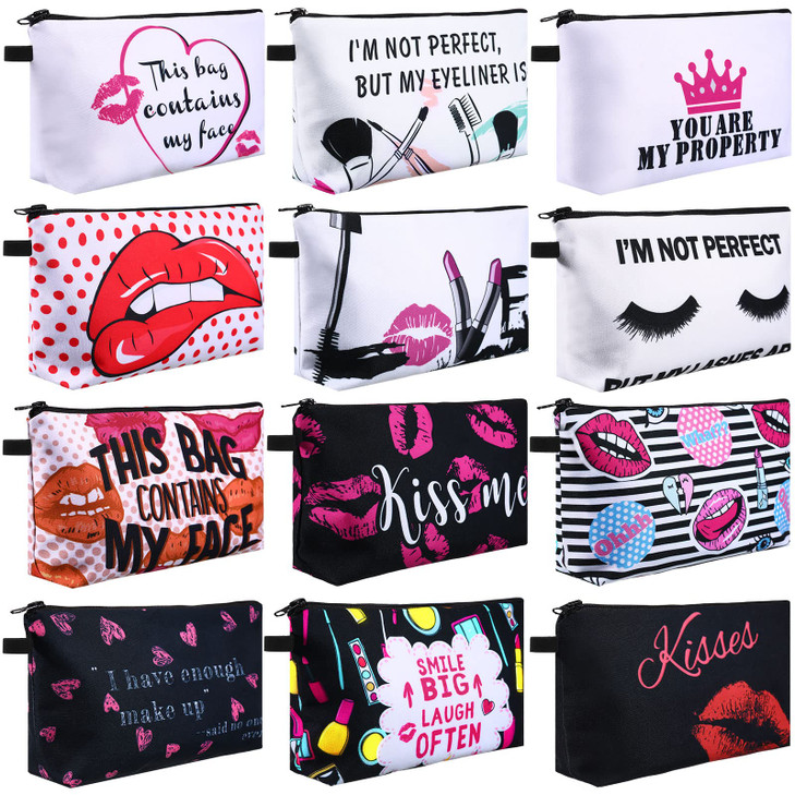 Sanwuta 12 Pieces Cosmetic Bags Makeup Bags Printed Roomy Toiletry Bag Waterproof Beauty Bag Organizer Pouches with Zipp