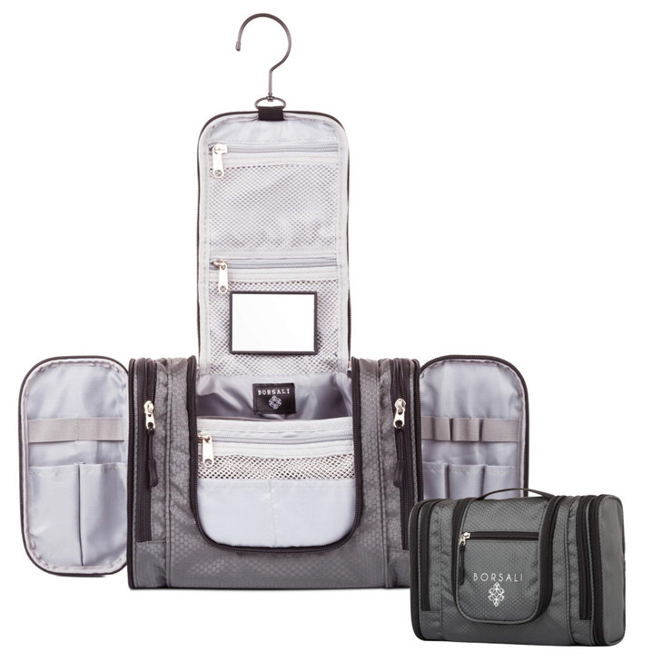 BORSALI Hanging Toiletry Bag for Women with Mirror Medium Travel Bag for Toiletries Travel Essentials Compact Yet Roomy
