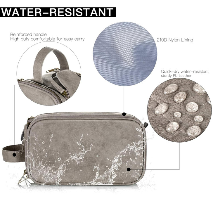 Elviros Toiletry Bag for Men Large Travel Shaving Dopp Kit Waterresistant Bathroom Toiletries Organizer PU Leather Cosme