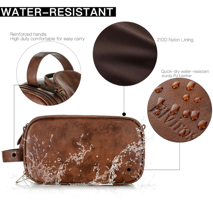 Elviros Toiletry Bag for Men Large Travel Shaving Dopp Kit Waterresistant Bathroom Toiletries Organizer PU Leather Cosme