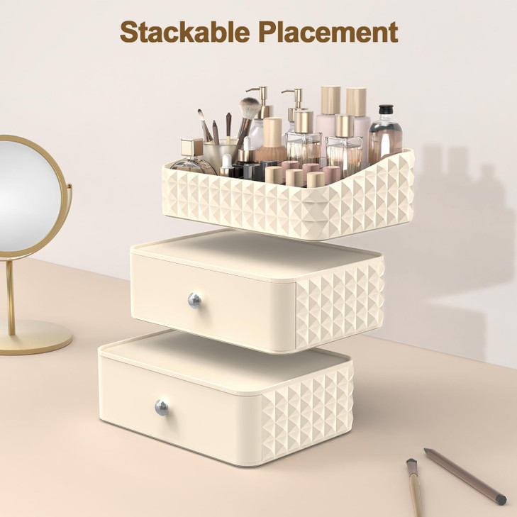 Rosoenvi Makeup Organizer for Vanity Stackable Cosmetics Organizer and Storage Cosmetic Display Cases with 2 Drawers and