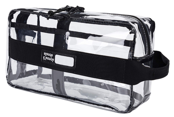 Rough Enough Clear Toiletry Bag Large Transparent Cosmetic Shaving Organizer with Handle Sturdy PVC Travel Bag for Men W