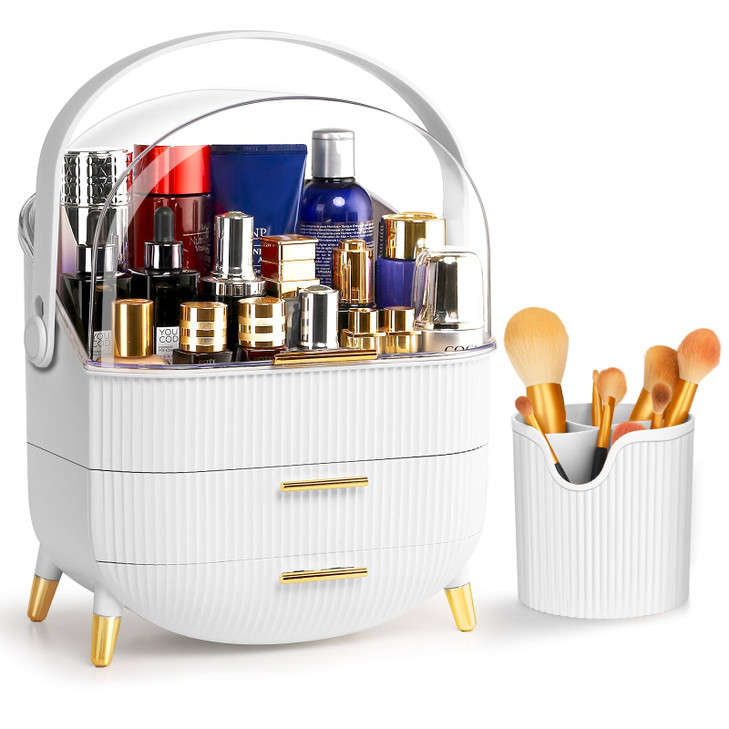 Haturi Makeup Organizer Skincare Organizers wBrush Holder Cosmetics Organizer with Drawers Waterproof Dustproof Makeup O