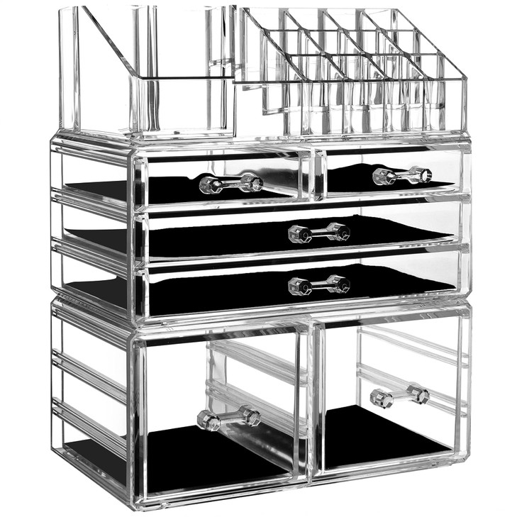 Cq acrylic 3 Pack Clear Make up Organizer CountertopStackable 7 Drawers Makeup StorageCute Vanity Organizers for dresser