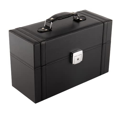 JackCubeDesign Nail Polish Organizer Makeup Train case 48 Compartments Removable Tray Black Leather MK406A