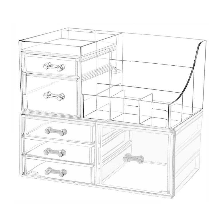 Cq acrylic 2 Pack Clear Makeup Storage OrganizerStackable 6 Drawers Make Up OrganizersCute Desk Organizer for Vanity Jew