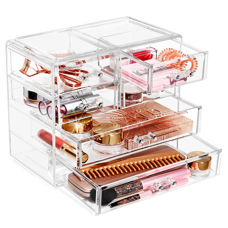 Sorbus Clear Makeup Organizer Display Stylish Organization and Storage Case for Cosmetics Jewelry Hair Accessories Space