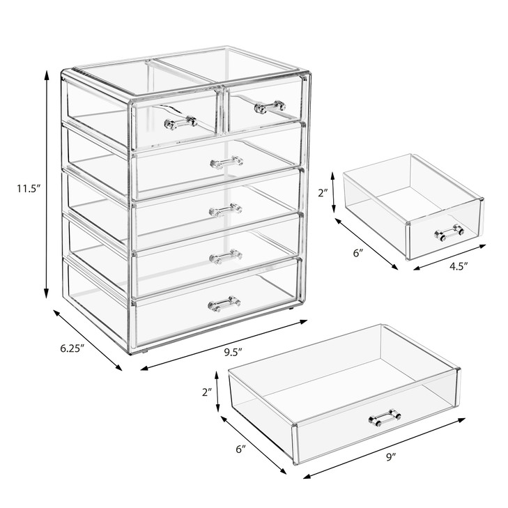 Sorbus Acrylic Makeup Organizer Set 6Drawer Vanity Countertop Cosmetic Storage with Small Wide Drawers Clear Makeup Stor