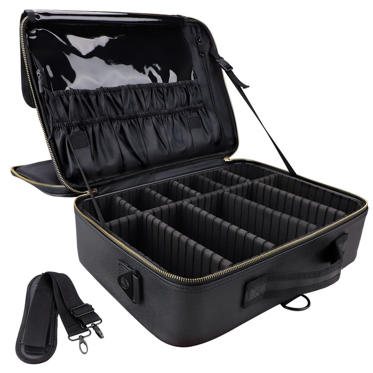 JOURMON Travel Makeup Train CaseLarge Capacity Cosmetic Bags for WomenPortable Makeup Bag Organizer with Adjustable Divi