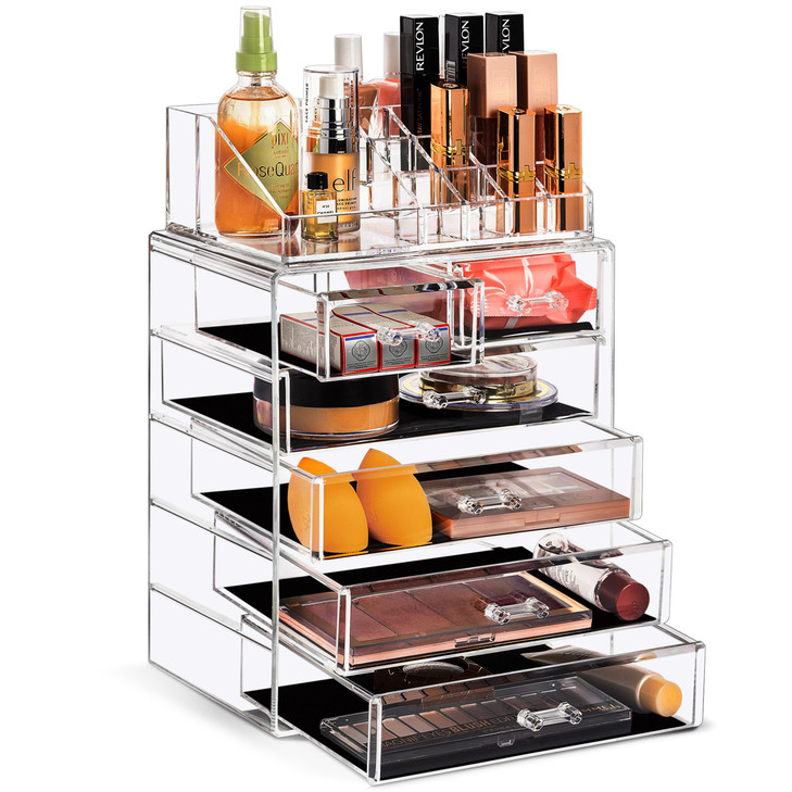Sorbus Acrylic Makeup Organizer Set 6Drawer Vanity Countertop Cosmetic Storage with Small Wide Compartments Clear Makeup