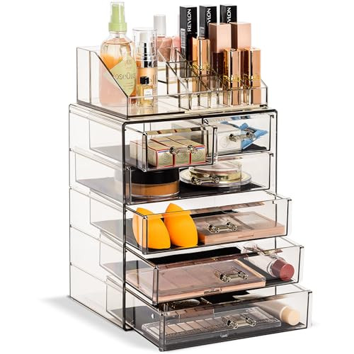 Sorbus Acrylic Makeup Organizer Set 6Drawer Vanity Countertop Cosmetic Storage with Small Wide Compartments BlackTint Ma