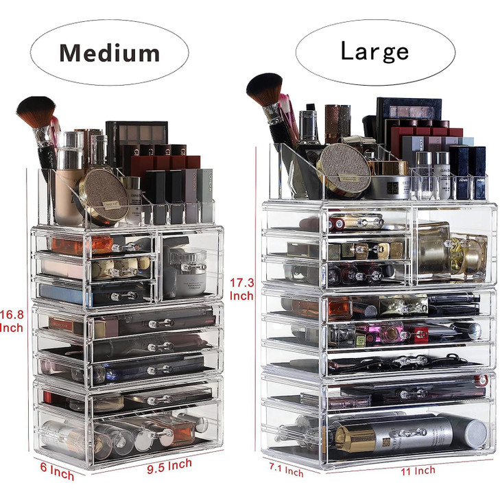 Cq acrylic Makeup Organizer Countertop For Vanity With 9 DrawersLarge Clear Plastic Make Up Storage for JewelryHair Acce