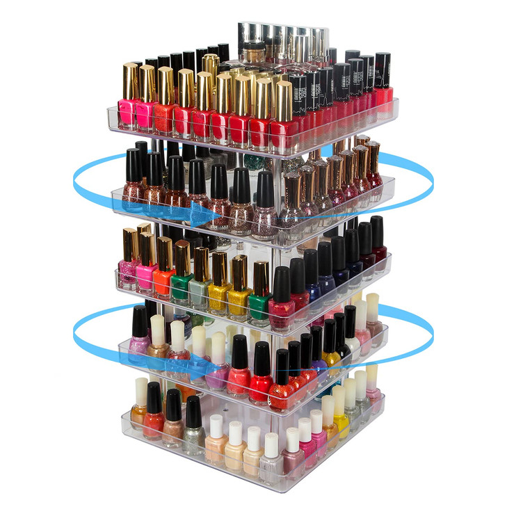 JACKCUBE DESIGN 5 Tier Clear Nail Polish 360 Rotating Display Rack Organizer Stand Makeup Cosmetics Storage Box Carousel