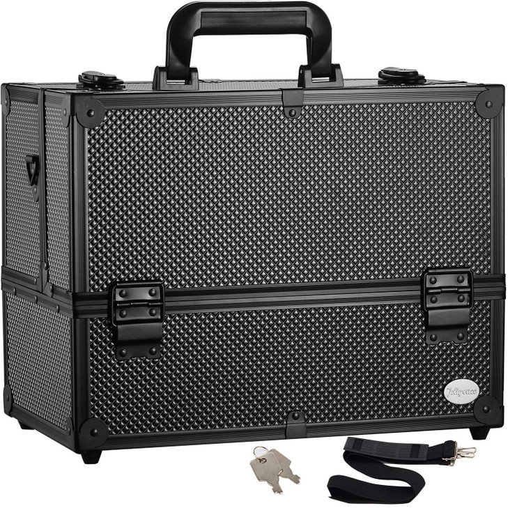 Joligrace Makeup Train Case Professional Adjustable 6 Trays Cosmetic Cases Makeup Storage Organizer Box with Lock and Co