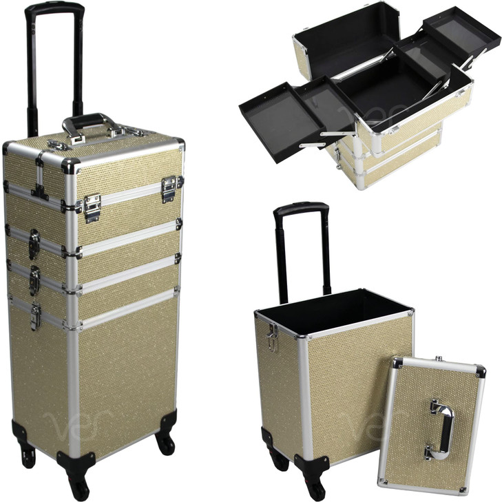 Ver Beauty Rolling Case Champagne Gold Glitter 1425x10x2875 Inch Pack of 1