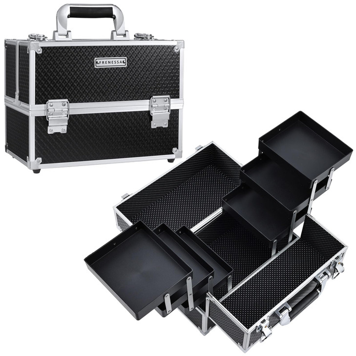 FRENESSA Makeup Train Case Makeup Case 118 Inch Large Cosmetic Box Organizer Travel Storage Professional Make Up Train C