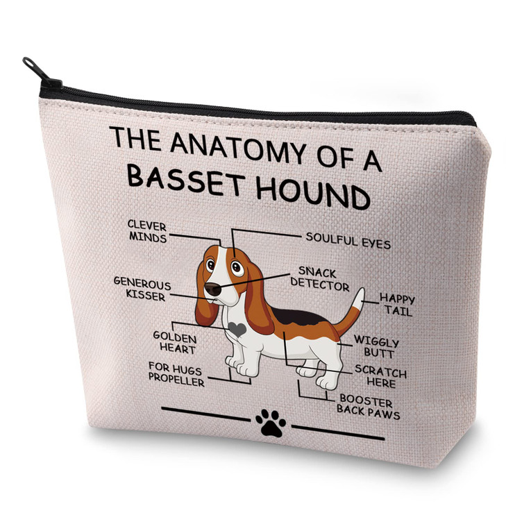 LEVLO Funny Dog Lovers Gifts The Anatomy of A Basset Hound Cosmetic Bags Veterinary Mom Travel Toiletry Bags Basset Houn