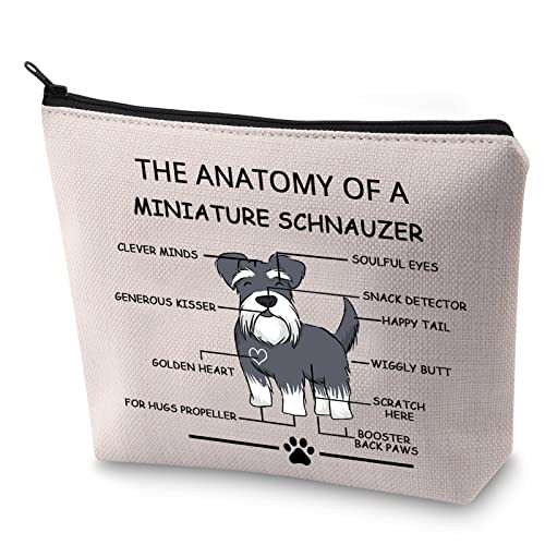 LEVLO Funny Mini Schnauzer Lovers Gifts The Anatomy of A Miniature Schnauzer Cosmetic Bags Veterinary Mom Travel Toiletr
