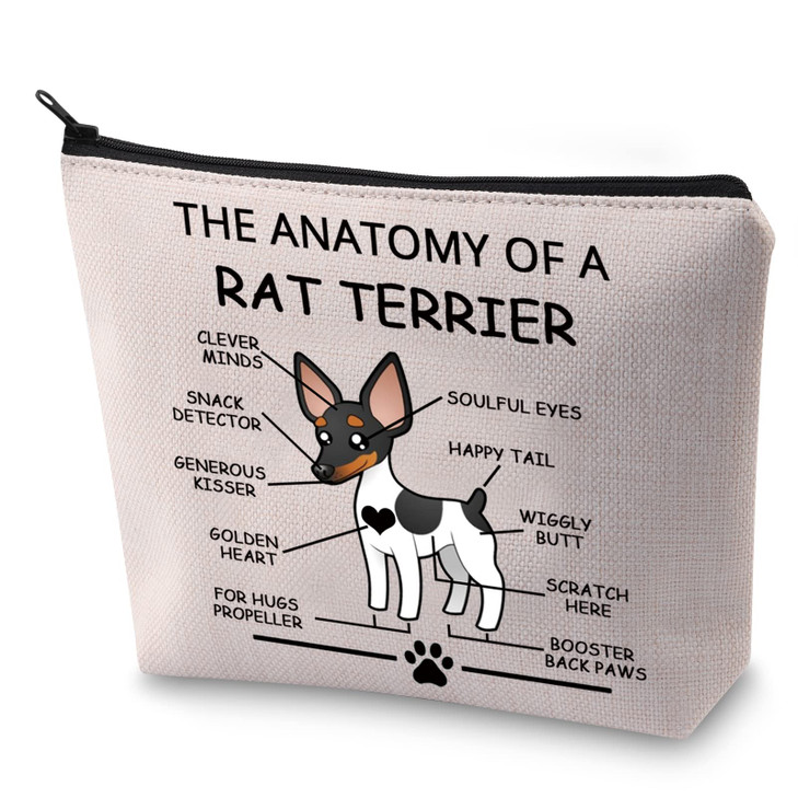 LEVLO Funny Terrier Lovers Gifts The Anatomy of A Rat Terrier Cosmetic Bags Veterinary Mom Travel Toiletry Bags Rat Terr