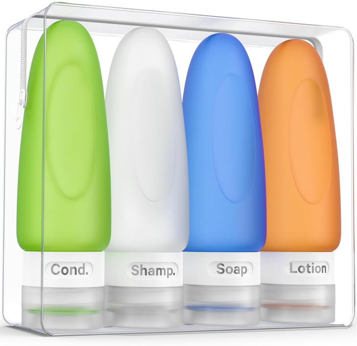 DotDot Leak Proof Travel Bottles TSA Approved 3oz Silicone Toiletries Travel Shampoo Conditioner Containers with Labels