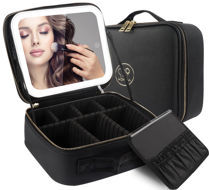 MOMIRA Travel Makeup Bag Cosmetic Bag Makeup Organizer Bag with Lighted Mirror Adjustable Brightness in 3 Color Scenario