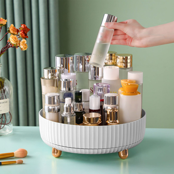 funest Makeup Perfume Organizer 360 Degree Rotating Lazy Susan Cosmetic Desk Storage Lotions Display Case Round Tray wit