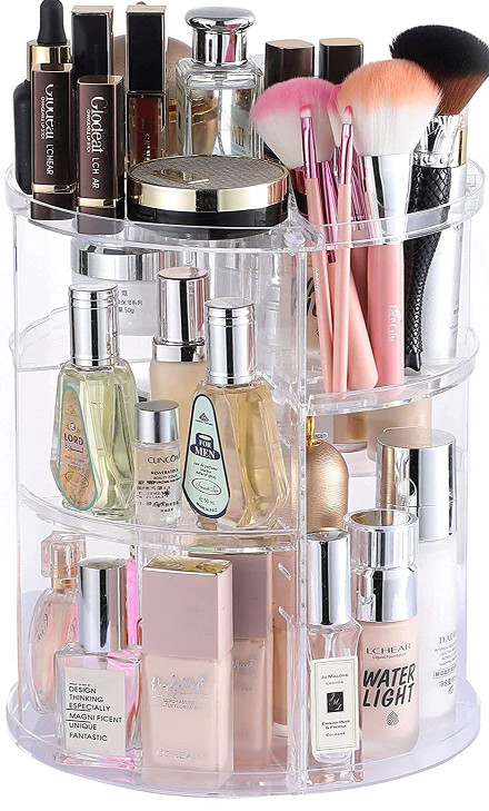 Clear Rotating Makeup Organizer for VanityAdjustable Skincare Organizer CountertopCosmetic Display Cases for BeautySkin