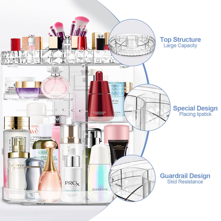 MISERWE 360 Rotating Makeup Organizer DIY Adjustable Makeup Carousel Spinning Holder Rack Large Capacity Cosmetic Brush