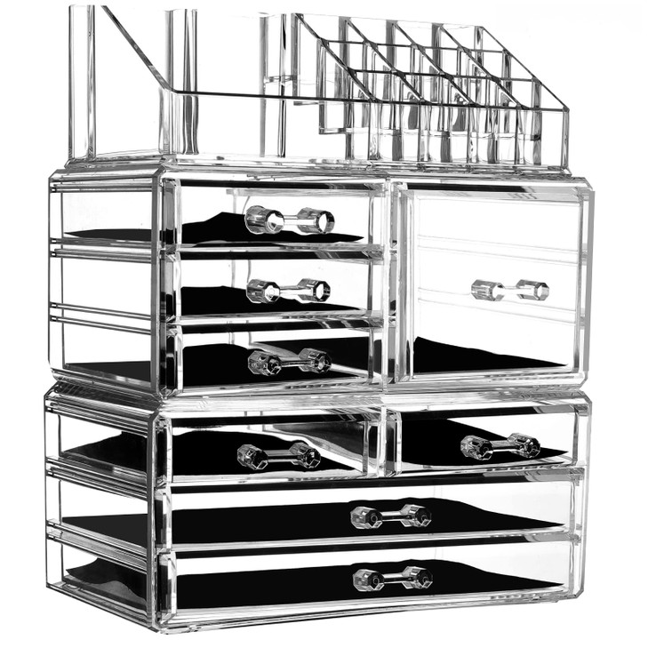 Cq acrylic 3 Pack Clear Makeup Organizer for VanityCountertopStackable 8 Drawers Cosmetic Storage for Hair ClipJewelryLi