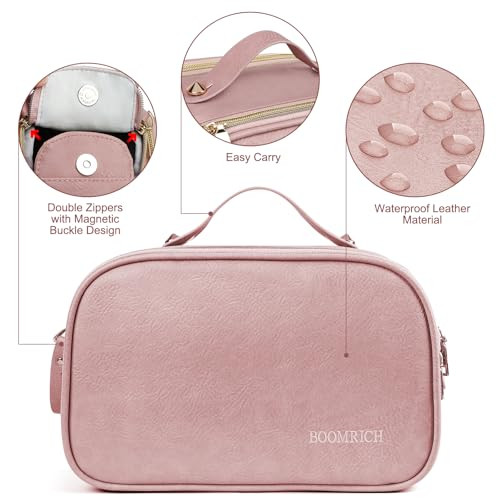 BOOMRICH Large Travel Makeup Bag Cosmetic Bag Toiletry Bag for Women WaterResistant Leather Toiletry Organizer Dopp Kit