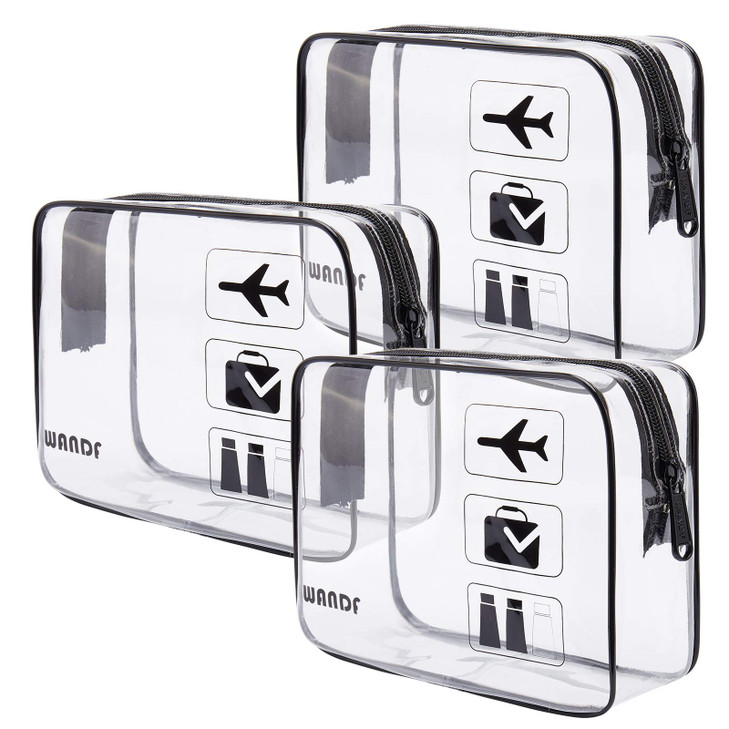 WANDF TSA Approved Toiletry Bag 2 Packs Travel Clear Toiletry Bag Quart Size Makeup Cosmetic Pouch with Zipper CarryOn A