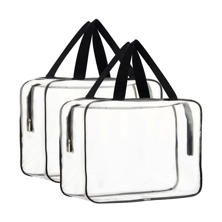 HAOGUAGUA 2Piece Large Clear Makeup Cosmetic Organizer Bag Plastic Tote Bags Waterproof Transparent Handbag Purse