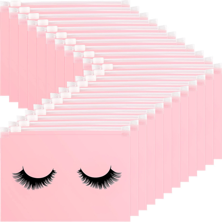 Tenare 100 Pcs Eyelash Makeup Bags Lash Bags for Clients eyelash aftercare Waterproof Plastic Toiletry Cosmetic Pouch wi
