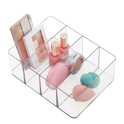 STORi 4Compartment Clear Plastic Organizer Rectangular Divided Makeup and Vanity Storage Bin Use Upright for Eyeshadow P