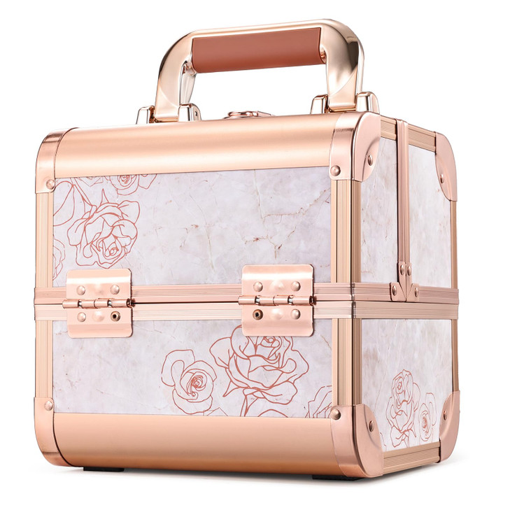 Costravio Makeup Case Train Case Portable Makeup Box with Mirror Lock Box Travel Cosmetic Train Cases Hard Make Up Organ