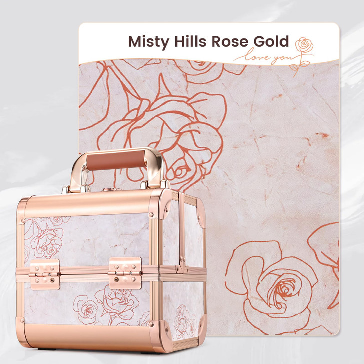 Costravio Makeup Case Train Case Portable Makeup Box with Mirror Lock Box Travel Cosmetic Train Cases Hard Make Up Organ
