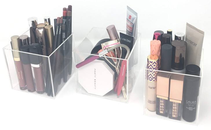 byAlegory Cosmetic Makeup Organizing Cubes Set of 3 Store Beauty Brush Lipgloss Mascara Eye Liner LipEye Liner Pencils C