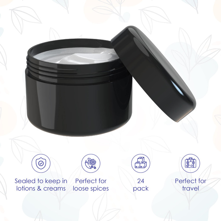 Houseables Cosmetic Containers With Lids Black Jars Lotion Container 2 Oz Jars With Lids Small Plastic Pot for Body Butt