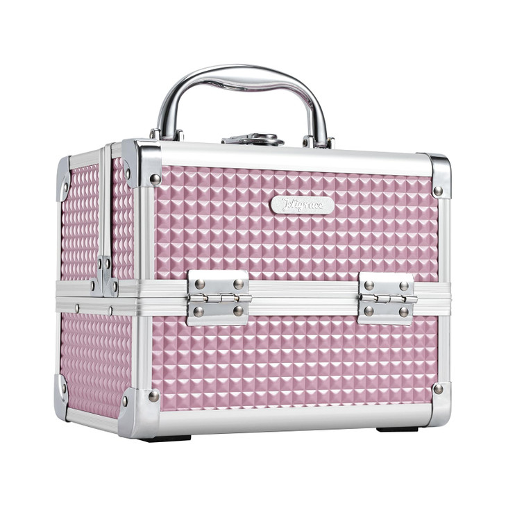 Joligrace Makeup Case Portable Makeup Box Travel Train Case Cosmetic Case Organizer with 2 trays Mirror Locking Make Up